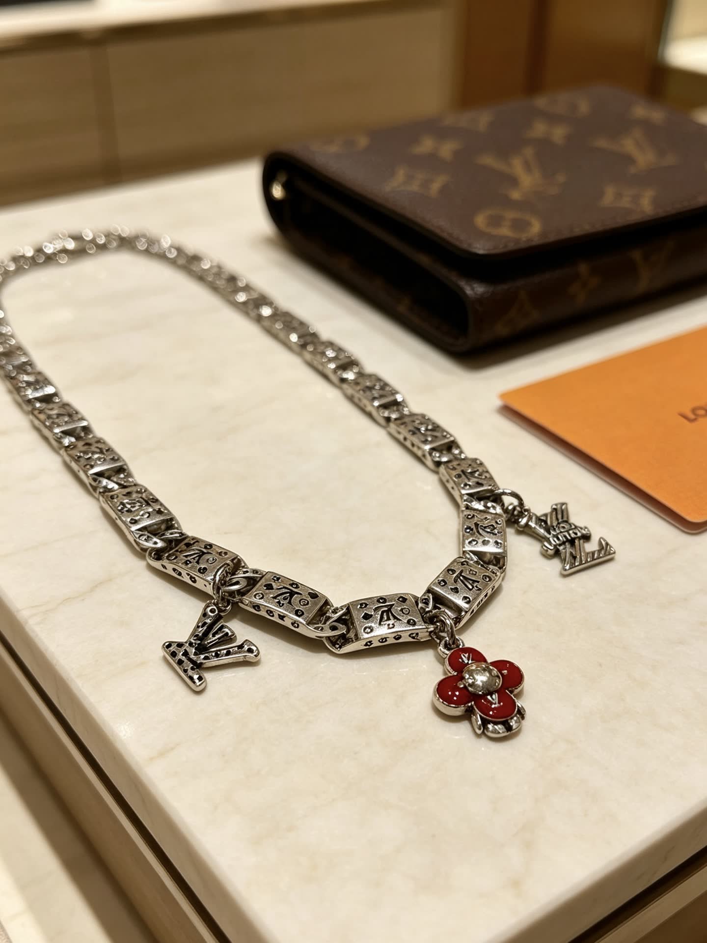 Louis Vuitton Silver Tone Necklace with Charms